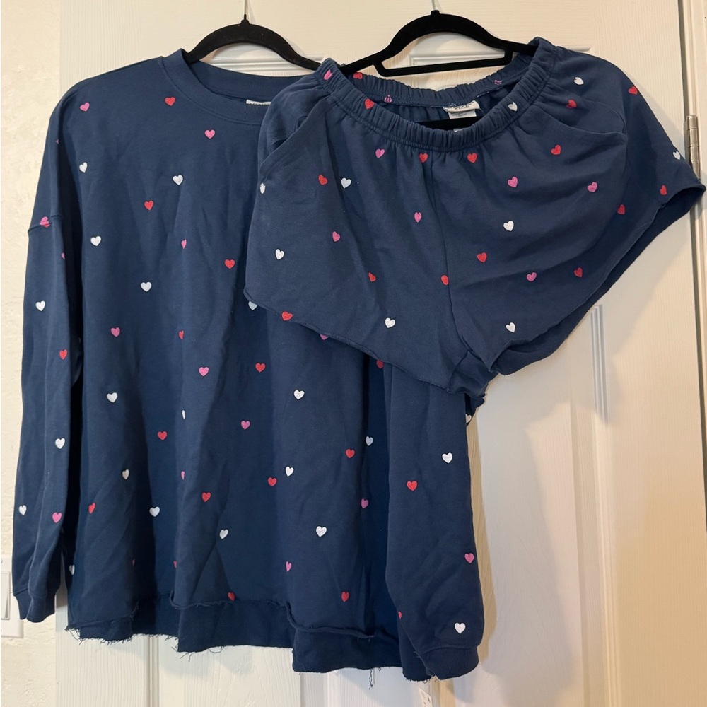 Women’s Valentines Navy Heart Print Shirt and Shorts Set